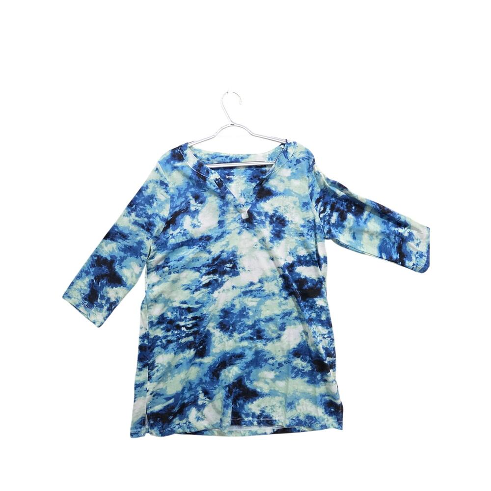 Woman Within Blue Absteact Watercolor Print Knit Top Tunic Size Medium 14/16